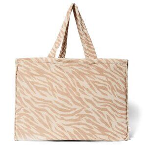 ARAMINTA JAMES Tiger Terry Cloth Tote Bag in Beige Large Summer Tote